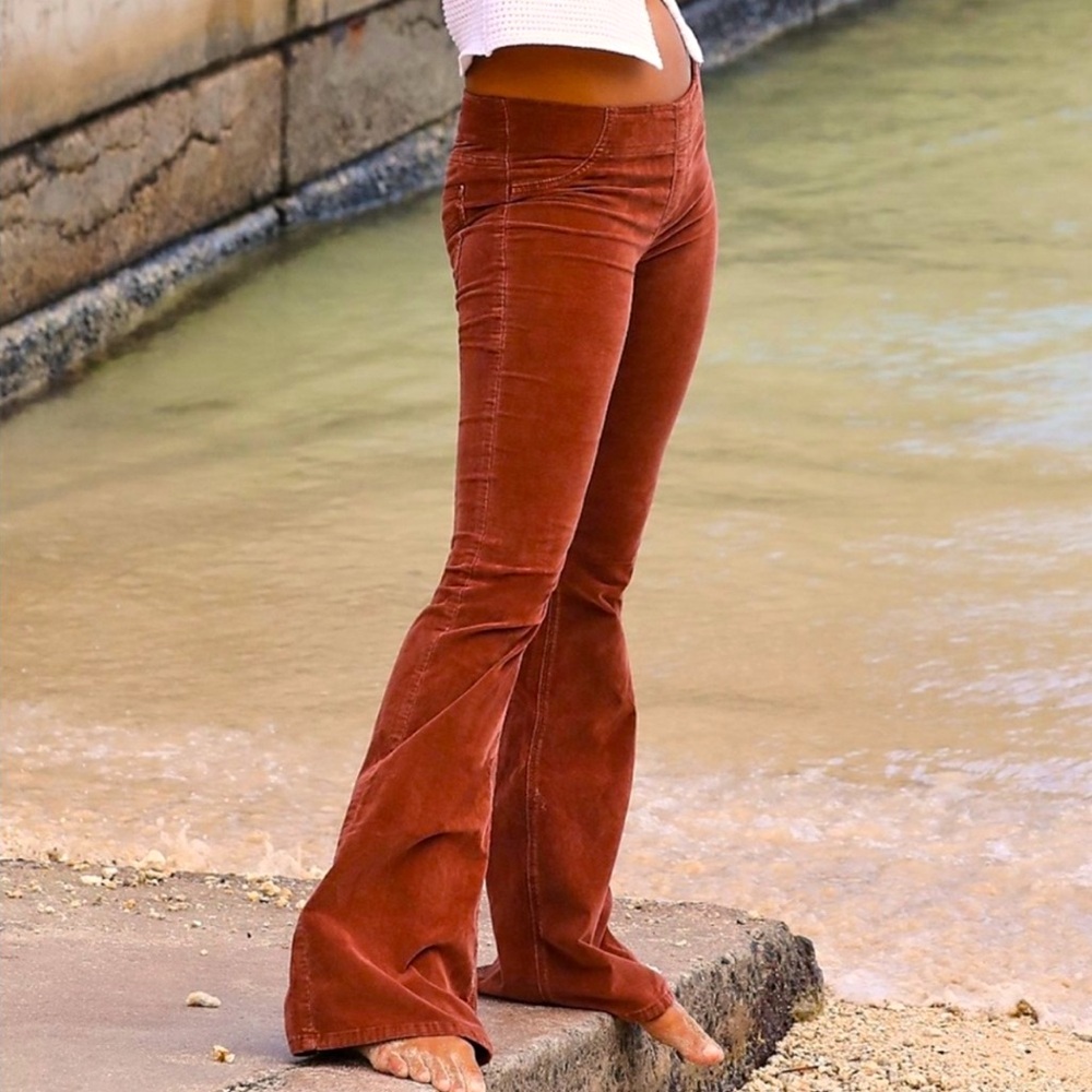 Free People Pumpkin Corduroy Pull on Flares